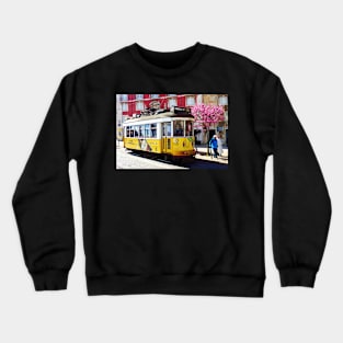 Lisbon Tram with Cherry Blossom Crewneck Sweatshirt